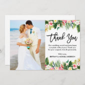 Brush Scriptトロピカルフローラ結婚の写真 サンキューカード (正面/裏面)