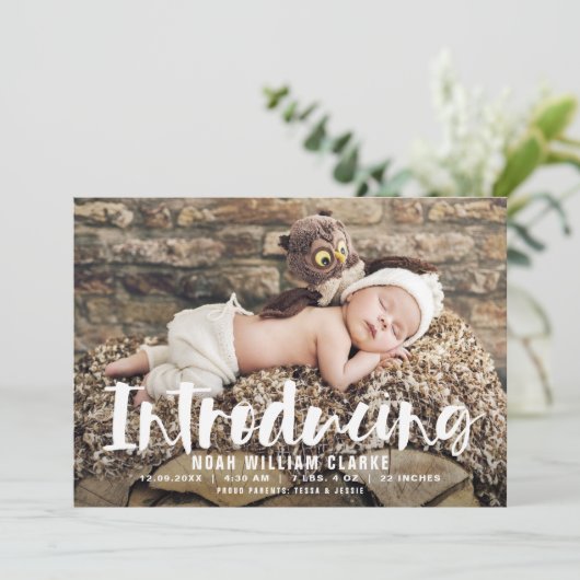 Brush Scriptフォトベビーの発表 案内状 (スタンド正面)