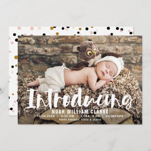 Brush Scriptフォトベビーの発表 案内状 (正面/裏面)