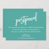 Brush Scriptモダンの延期結婚されたティール（緑がかった色）カード セーブザデート (正面/裏面)