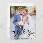 Brush Scriptモダンの結婚カップル写真 ポストカード (正面/裏面)