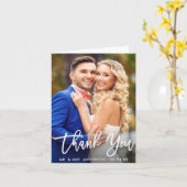 Brush Scriptモダンの結婚写真Thank You Note カード (黄色い花)