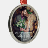 Brush Script初めてのクリスマスをMr.&ミセス・結婚ズ メタルオーナメント (右)