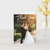 Brush Script結婚の写真を折り畳んだお礼 カード (黄色い花)