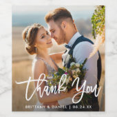 Brush Script モダン結婚 S Thank You Photo W ワインラベル (シングルラベル)