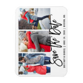 Brush Script モダン 3 Photo Save The Date Wht マグネット (縦)