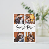 Brush Script モダン 4 Photo Collage日付の保存 ポストカード (スタンド正面)