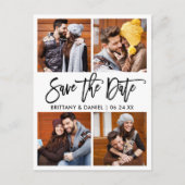 Brush Script モダン 4 Photo Collage日付の保存 ポストカード (正面)