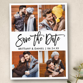 Brush Script モダン 4 Photo Collage日付の保存 ポストカード