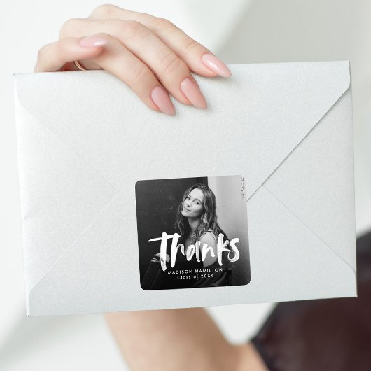 Brush Script モダン Photo Graduation Thank You スクエアシール