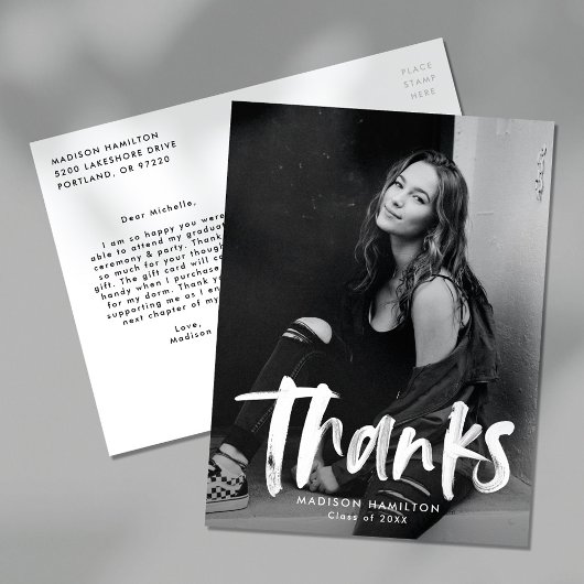 Brush Script モダン Photo Graduation Thank You ポストカード