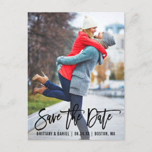 Brush Script モダン Photo Save The Date B ポストカード