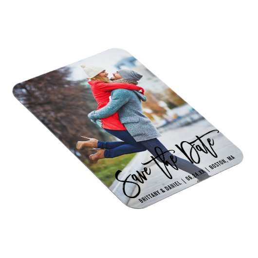 Brush Script モダン Photo Save The Date B マグネット (右側)