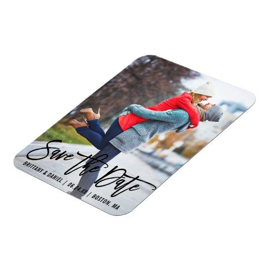 Brush Script モダン Photo Save The Date B マグネット (左側)