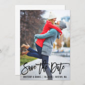 Brush Script モダン Photo Save The Date B Card セーブザデート (正面/裏面)