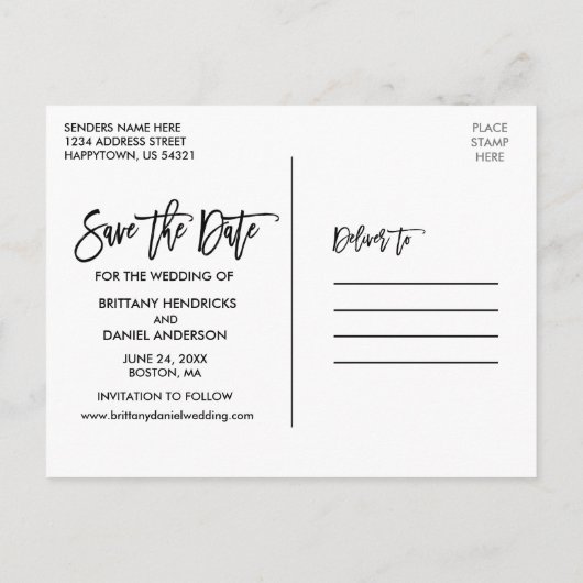 Brush Script 救  Our Date 4 Photo Kraft ポストカード (裏面)