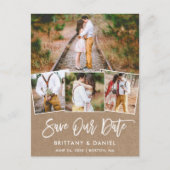 Brush Script 救  Our Date 4 Photo Kraft ポストカード (正面)