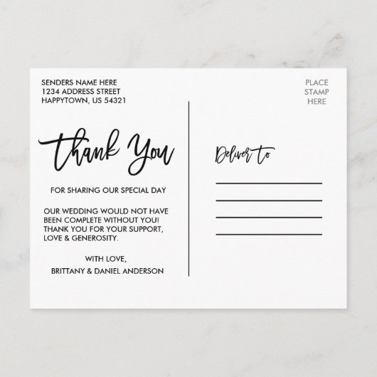 Brush Script 最高の Day Everの写真あり結婚がとう ポストカード (裏面)