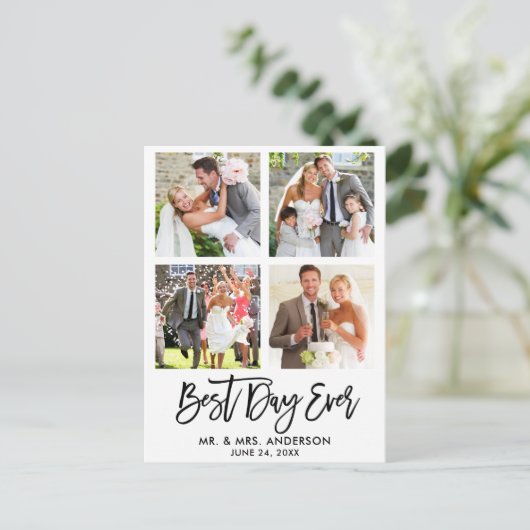 Brush Script 最高の Day Everの写真あり結婚がとう ポストカード (スタンド正面)