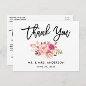 Brush Script 結婚's Pinkフローラ ポストカード (正面/裏面)