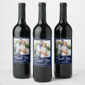 Brush Script 結婚's Thank You Blue Photo ワインラベル (ボトル)