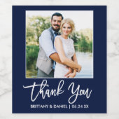Brush Script 結婚's Thank You Blue Photo ワインラベル (シングルラベル)