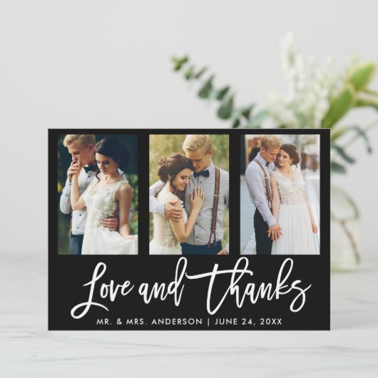 Brush Script 3写真結婚の愛感謝していBlk サンキューカード (スタンド正面)