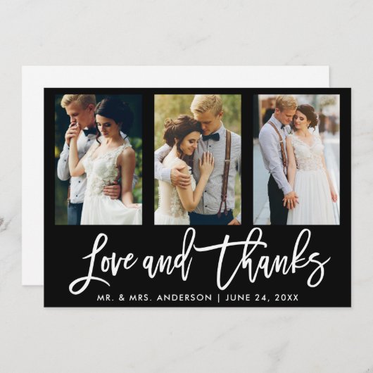 Brush Script 3写真結婚の愛感謝していBlk サンキューカード (正面/裏面)