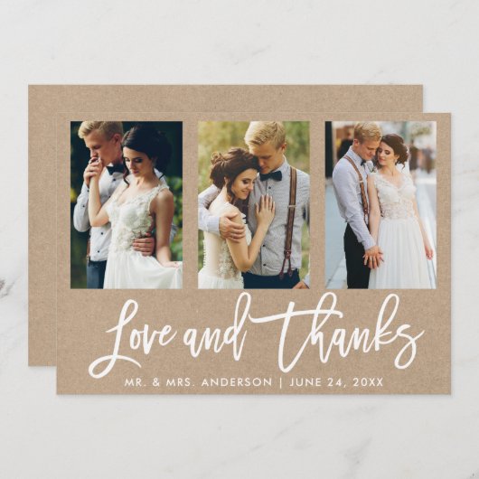 Brush Script 3写真結婚の愛Kraft感謝してい サンキューカード (正面/裏面)