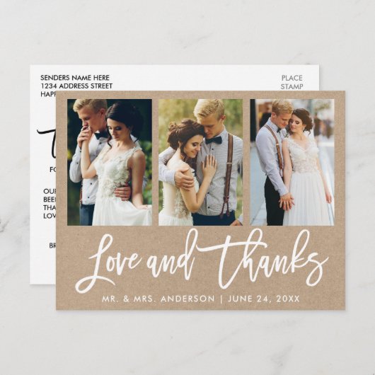 Brush Script 3写真結婚の愛Kraft感謝してい ポストカード (正面/裏面)