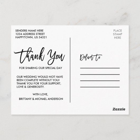 Brush Script 3写真結婚の愛Kraft感謝してい ポストカード (裏面)