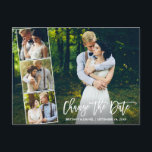 Brush Script 4 Photo新しい日付の変更 ポストカード<br><div class="desc">Brush モダン Script日付の延期された新結婚しい日付のカップルを変更す結婚る4フォトコラージポストカード</div>