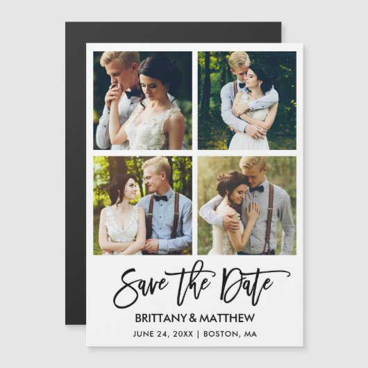 Brush Script 4 Photos Magnetic Save The Date（Brush (正面/裏面)