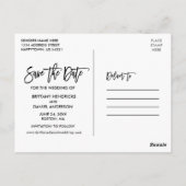 Brush Script Blue Wood Save The Date 4 Photo ポストカード (裏面)