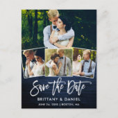 Brush Script Blue Wood Save The Date 4 Photo ポストカード (正面)