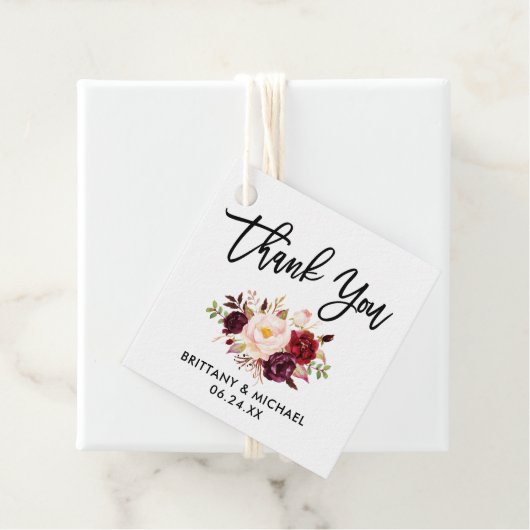 Brush Script Burgundyフローラ結婚ズ・サンキュー フェイバータグ (インサイチュ)