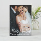 Brush Script Forever Thank's Photo結婚.ブラシスクリプトモダン サンキューカード (スタンド正面)
