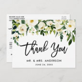 Brush Script Green Whiteフローラ結婚の感謝 ポストカード (正面/裏面)