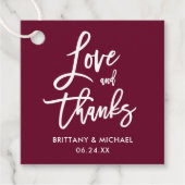 Brush Script LoveとBurgundy感謝していの結婚Brush Script フェイバータグ (正面)