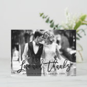 Brush Script Love 感謝してい Black and  White Photo サンキューカード (スタンド正面)