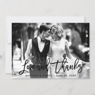 Brush Script Love 感謝してい Black and White Photo サンキューカード