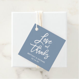 Brush Script Love and 感謝してい's結婚 Dusty Blue フェイバータグ