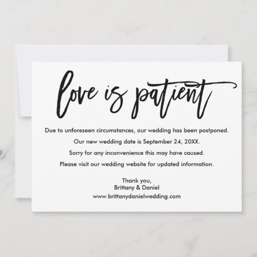 Brush Script Love Is Patient New Date Card セーブザデート (正面)