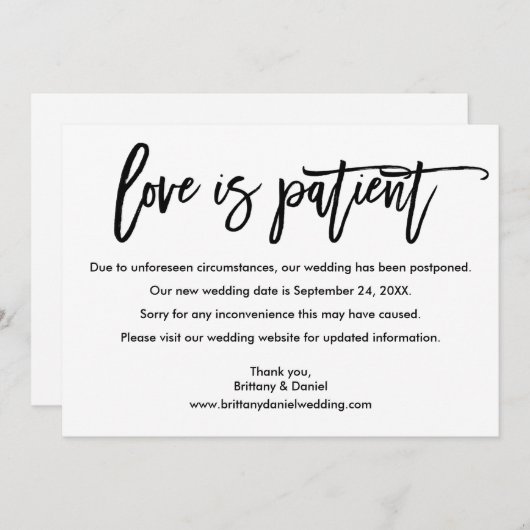 Brush Script Love Is Patient New Date Card セーブザデート (正面/裏面)