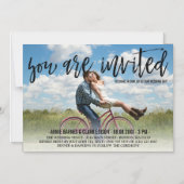 Brush Script Overlay Photo結婚's マグネット招待状 (正面)