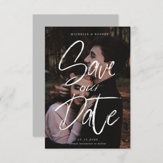 brush script photo Save The Date Card 招待状 (正面/裏面)