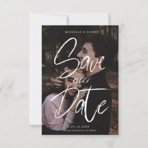 brush script photo Save The Date Card 招待状