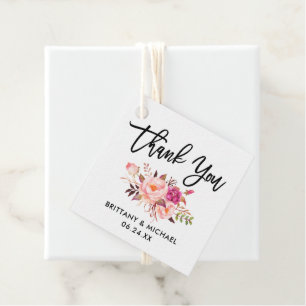 Brush Script Pinkフローラ結婚ズ・サンキュー フェイバータグ