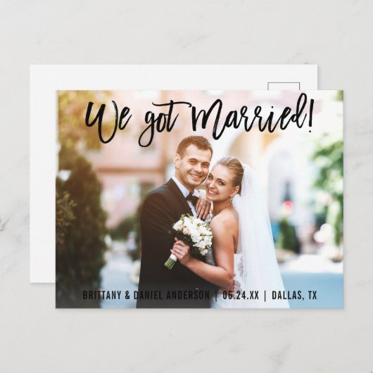 Brush Script Weカップル得の結婚した写真 ポストカード (正面/裏面)