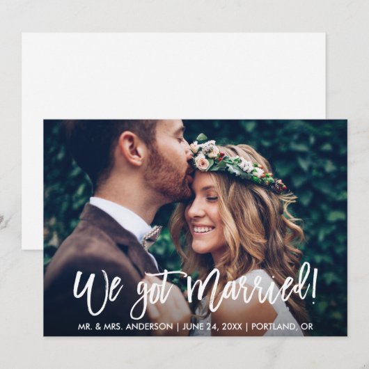 Brush Script Weモダン Coule得結婚した Photo 案内状 (正面/裏面)